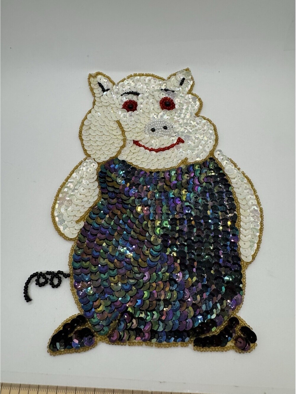 Sequined & Beaded Pig With Dress Sew On Patch NOS